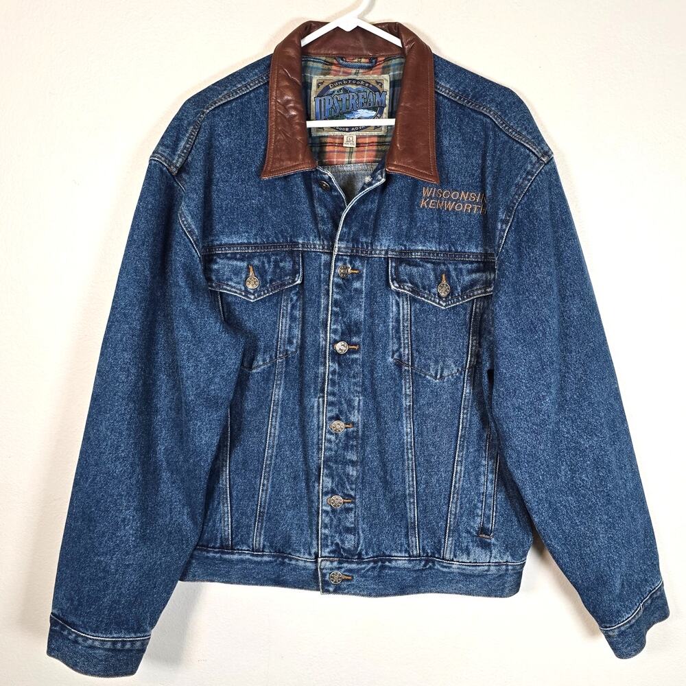 Vintage Dunbrooke Upstream Trucker Jacket Mens L Denim Kenworth Wisco Classic